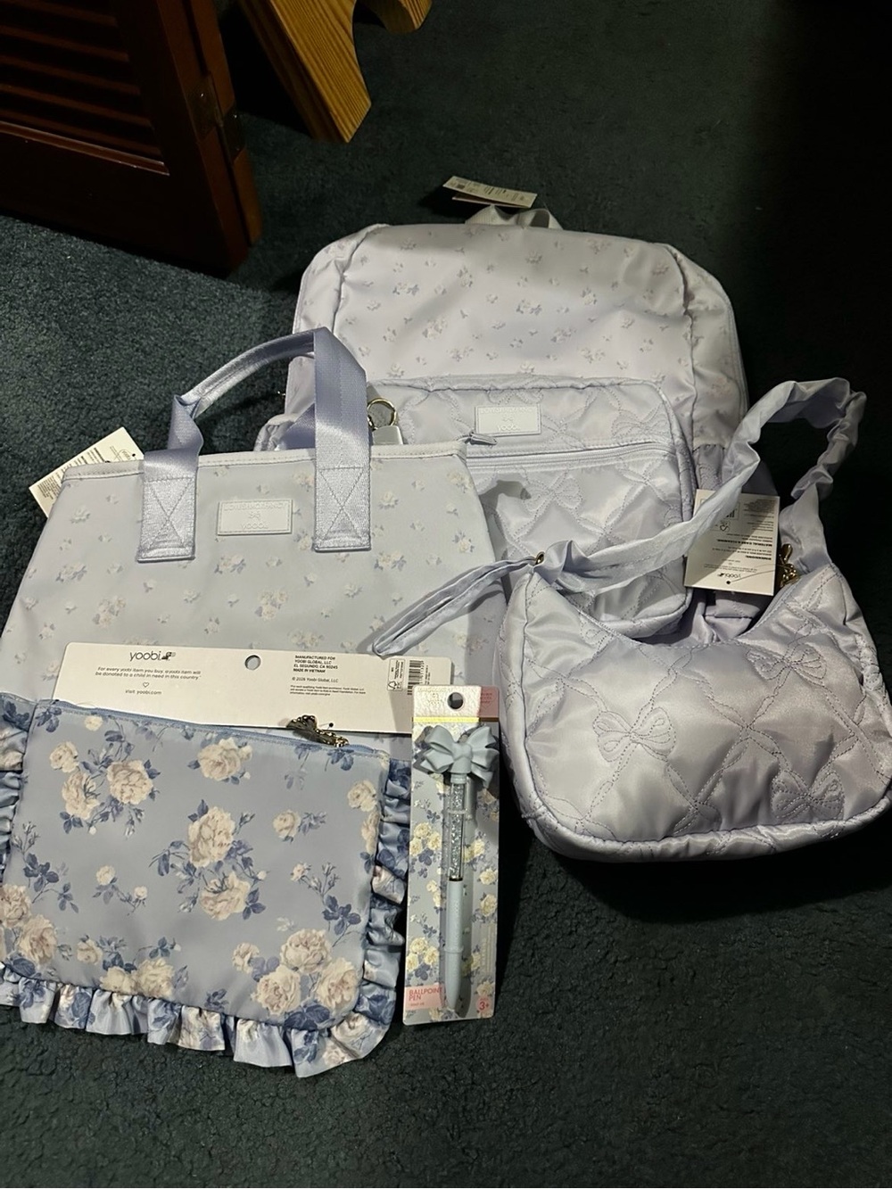 LoveShack Fancy Light Blue Floral Women’s Bag Set - Backpack, Totes, purse & pen